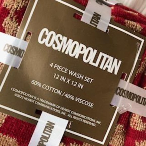Cosmopolitan Red/Gold Leopard 4 Piece Washcloth Set - Picture 4 of 6